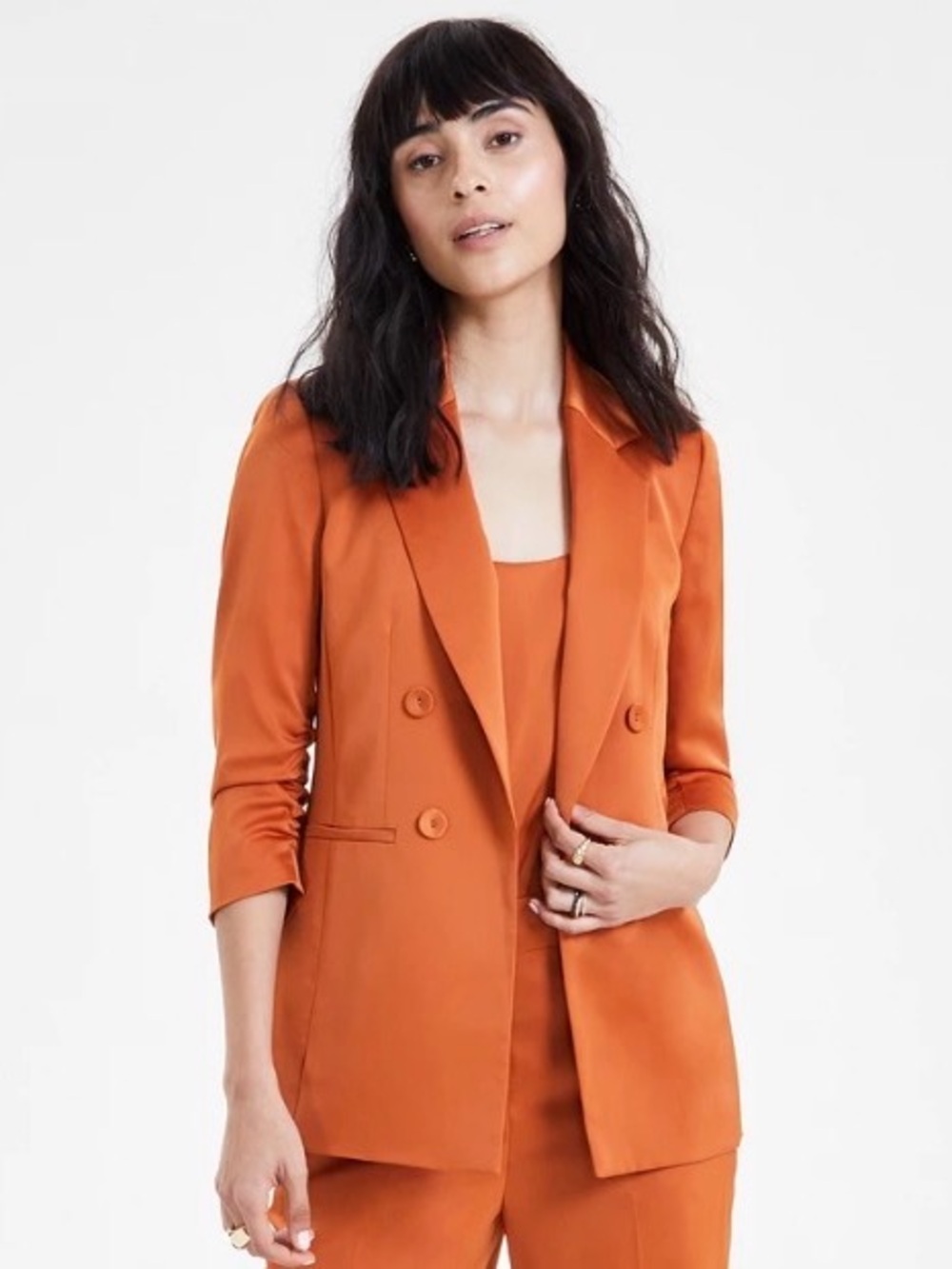 Bar Iii Women's Montreal Satin Burnt Orange 3/4-Sleeve Blazer